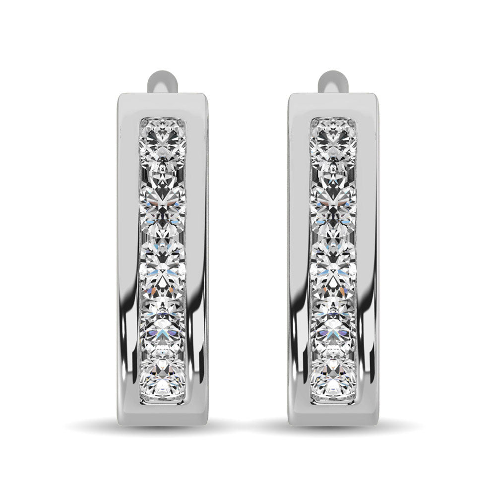 10K White Gold 1/2 Ct.Wt. Diamond Hoop Earrings