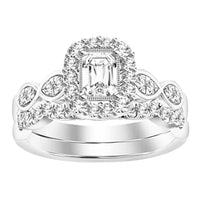 Thumbnail for LADIES BRIDAL RING SET 1 CT ROUND/EMERALD DIAMOND 14K WHITE GOLD