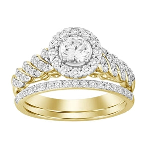 LADIES BRIDAL RING SET 1 CT ROUND DIAMOND 14K YELLOW GOLD