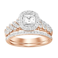 Thumbnail for LADIES BRIDAL RING SET 1 CT ROUND/PRINCESS DIAMOND 14K ROSE GOLD