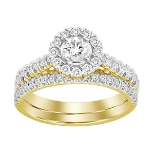 LADIES BRIDAL RING SET 1 CT ROUND DIAMOND 14K YELLOW GOLD