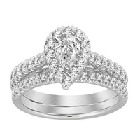 Thumbnail for LADIES BRIDAL RING SET 1 CT ROUND/PEAR DIAMOND 14K WHITE GOLD