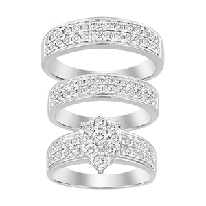 LADIES TRIO SET 2 CT ROUND DIAMOND 10K WHITE GOLD