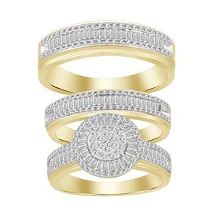 LADIES TRIO SET 1 CT ROUND/BAGUETTE DIAMOND 10K YELLOW GOLD