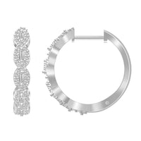 Thumbnail for LADIES HOOPS EARRING 1/4 CT ROUND/BAGUETTE DIAMOND 10K WHITE GOLD