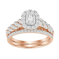 Thumbnail for LADIES BRIDAL RING SET 1 CT ROUND/EMERALDA DIAMOND 14K ROSE GOLD