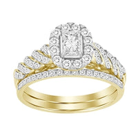 Thumbnail for LADIES BRIDAL RING SET 1 CT ROUND/EMERALDA DIAMOND 14K YELLOW GOLD