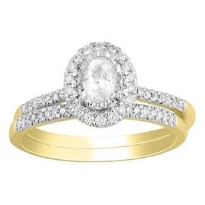 LADIES BRIDAL RING SET 5/8 CT ROUND/OVAL DIAMOND 14K YELLOW GOLD