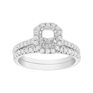LADIES SEMI MOUNT BRIDAL RING SET 5/8 CT ROUND DIAMOND 14K WHITE GOLD-CTR EMRALD CUT 3/8 CT ((THE CENTER DIAMOND IS SOLD SEPARATELY)