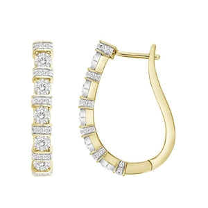 LADIES HOOPS 3/4 CT ROUND DIAMOND 10K YELLOW GOLD