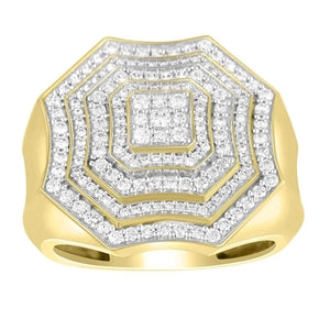 MEN'S RING 1 CT ROUND DIAMOND 14K YELLOW GOLD