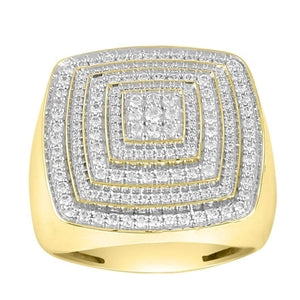 MEN'S RING 1 CT ROUND DIAMOND 14K YELLOW GOLD
