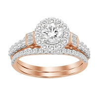Thumbnail for LADIES BRIDAL RING SET 1 CT ROUND/BAGUETTE DIAMOND 14K ROSE GOLD