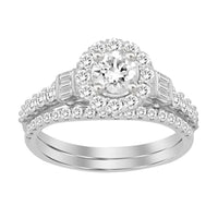 Thumbnail for LADIES BRIDAL RING SET 1 CT ROUND/BAGUETTE DIAMOND 14K WHITE GOLD