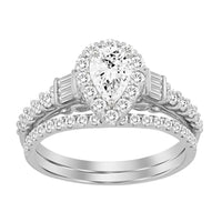 Thumbnail for LADIES BRIDAL RING SET 1 CT ROUND/PEAR/BAGUETTE DIAMOND 14K WHITE GOLD