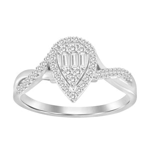 LADIES ENGAGEMENT RING 1/4 CT ROUND/BAGUETTE DIAMOND 10K WHITE GOLD