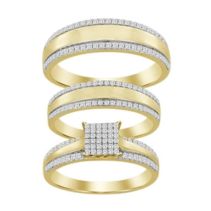LADIES TRIO SET 1/2  CT ROUND DIAMOND 10K YELLOW GOLD