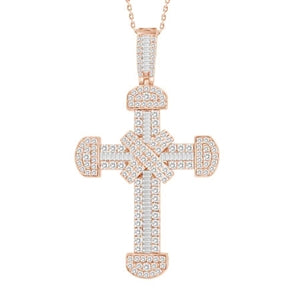 MEN'S CHARM 4 1/6 CT ROUND/BAGUETTE DIAMOND 14K ROSE GOLD