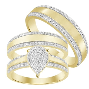 LADIES TRIO SET 1/2  CT ROUND DIAMOND 10K YELLOW GOLD