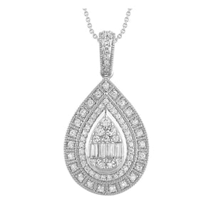 LADIES PENDANT 1/2 CT ROUND/BAGUETTE DIAMOND 10K WHITE GOLD