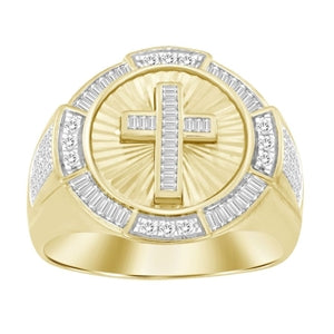 MEN'S RING 1/2 CT ROUND/BAGUETTE DIAMOND 10K YELLOW GOLD