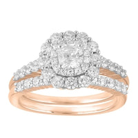 Thumbnail for LADIES BRIDAL RING SET 1 1/4 CT ROUND/CUSHION DIAMOND 14K ROSE GOLD