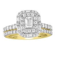 Thumbnail for LADIES BRIDAL RING SET 1 1/4 CT EMERALD/ROUND/BAGUETTE DIAMOND 14K YELLOW GOLD