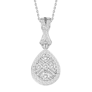 LADIES PENDANT 1/5 CT ROUND/BAGUETTE DIAMOND 10K WHITE GOLD