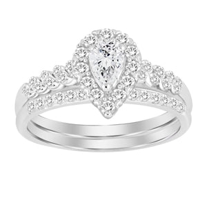 LADIES BRIDAL RING SET 1/2 CT PEAR/ROUND DIAMOND 14K WHITE GOLD