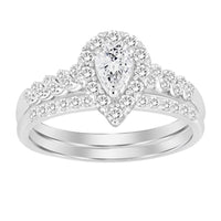 Thumbnail for LADIES BRIDAL RING SET 1/2 CT PEAR/ROUND DIAMOND 14K WHITE GOLD
