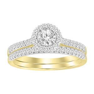 LADIES BRIDAL RING SET 1/2 CT ROUND DIAMOND 14K YELLOW GOLD