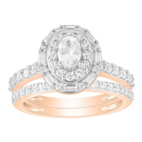 Thumbnail for LADIES BRIDAL RING SET 1 1/4 CT ROUND/BAGUETTE DIAMOND 14K ROSE GOLD