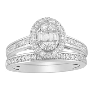 LADIES RING 1/2 CT ROUND/BAGUETTE DIAMOND 14K WHITE GOLD