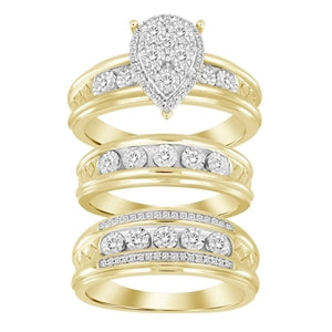 LADIES TRIO SET 1/2 CT ROUND DIAMOND 10K YELLOW GOLD