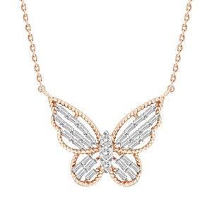 LADIES PENDANT 1/4 CT ROUND/BAGUETTE DIAMOND 10K ROSE GOLD