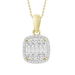 LADIES PENDANT 1/5 CT ROUND/BAGUETTE DIAMOND 10K YELLOW GOLD