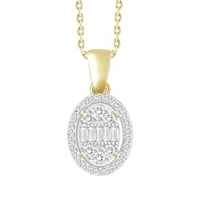LADIES PENDANT 1/5 CT ROUND/BAGUETTE DIAMOND 10K YELLOW GOLD