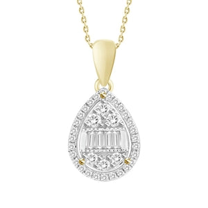LADIES PENDANT 1/5 CT ROUND/BAGUETTE DIAMOND 10K YELLOW GOLD