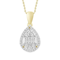 Thumbnail for LADIES PENDANT 1/5 CT ROUND/BAGUETTE DIAMOND 10K YELLOW GOLD