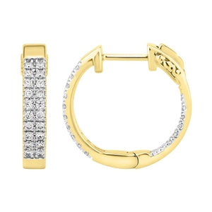 LADIES HOOPS 1/2 CT ROUND DIAMOND 10K YELLOW GOLD