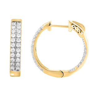 LADIES HOOPS 1 CT ROUND DIAMOND 10K YELLOW GOLD