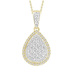 LADIES PENDANT 1/3 CT ROUND/BAGUETTE DIAMOND 10K YELLOW GOLD