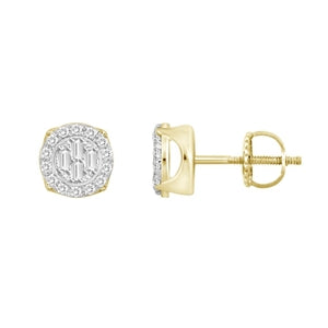 LADIES EARRING 1/4 CT ROUND/BAGUETTE DIAMOND 10K YELLOW GOLD