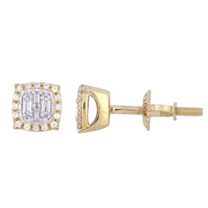 LADIES EARRING 1/6 CT ROUND/BAGUETTE DIAMOND 10K YELLOW GOLD