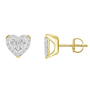LADIES EARRING 1/6 CT ROUND/BAGUETTE DIAMOND 10K YELLOW GOLD