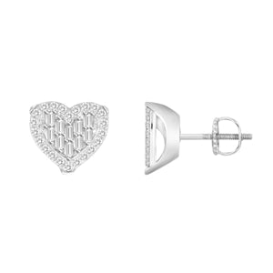 LADIES EARRING 1/4 CT ROUND/BAGUETTE DIAMOND 10K WHITE GOLD