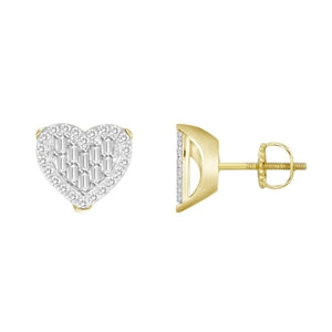 LADIES EARRING 1/4 CT ROUND/BAGUETTE DIAMOND 10K YELLOW GOLD