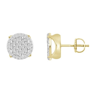 LADIES EARRING 1/3 CT ROUND/BAGUETTE DIAMOND 10K YELLOW GOLD