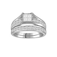 Thumbnail for LADIES BRIDAL RING SET 1 CT ROUND/PRINCESS DIAMOND 14K WHITE GOLD