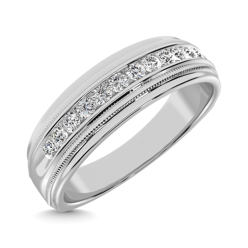 10K White Gold 1/2 Ct.Tw. Diamond Mens Machine Band